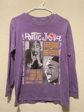 Poetic Justice Tupac Purple Graphic Long-Sleeve Shirt size small medium